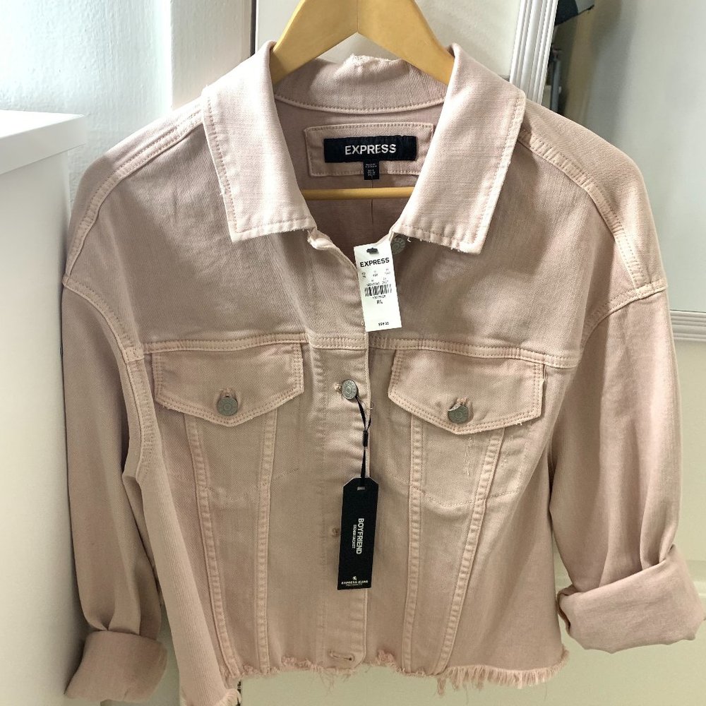 Express Distressed Jean Jacket in Blush Pink